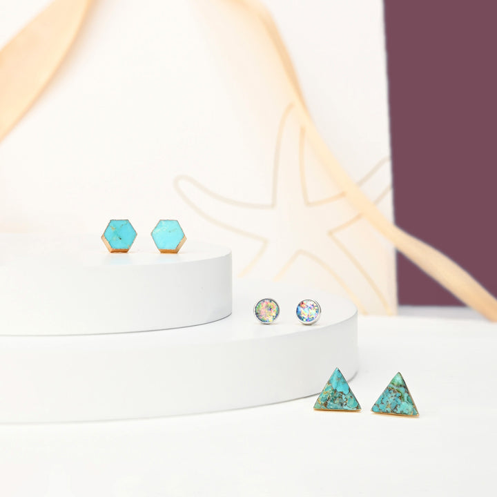 Gift set of quality studs, turquoise, golds, silvers, lavender, fair trade women's jewelry, special xmas presents