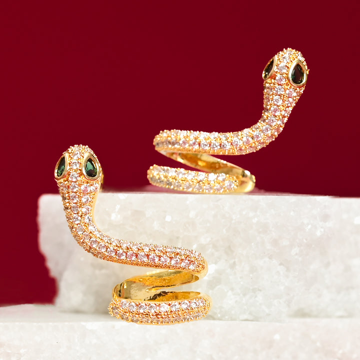 Gold studs, 18k gold, zircon, snake shaped earrings, jewelry for women, handmade earrings, best Christmas presents