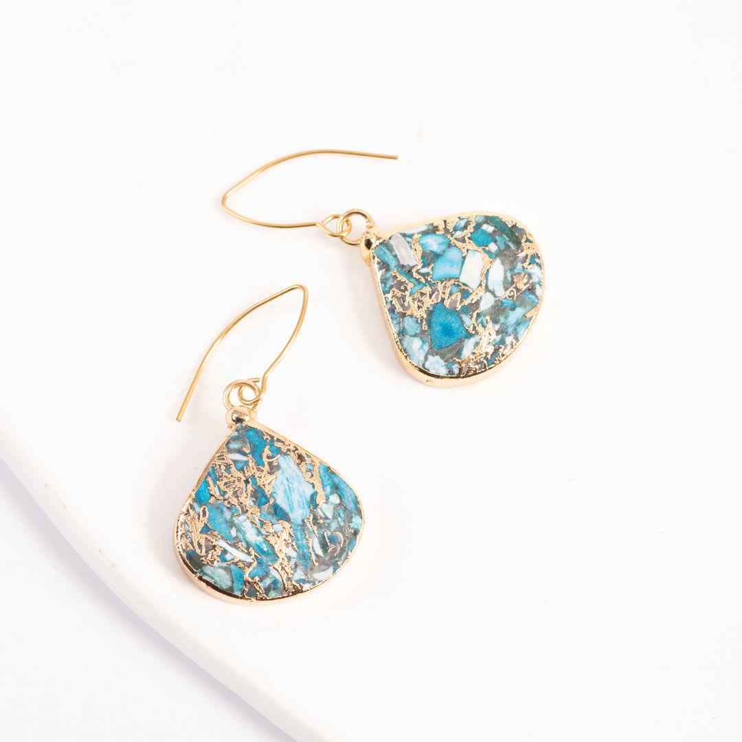 Photo of beautiful stone earrings, stunning shades of blue and gold, cute women's jewelry, unique Christmas present ideas, jewelry like pandora
