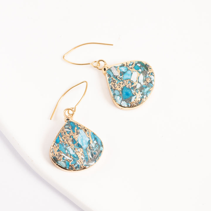 Photo of beautiful stone earrings, stunning shades of blue and gold, cute women's jewelry, unique Christmas present ideas, jewelry like pandora