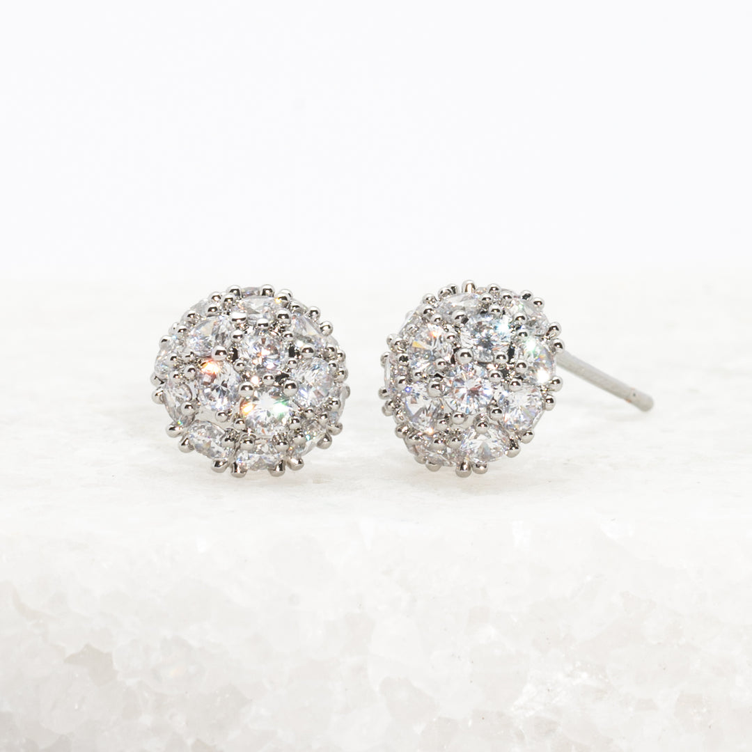 Wedding platinum earrings with zircon, silver earrings for wedding, bridal silver jewelry, silver studs