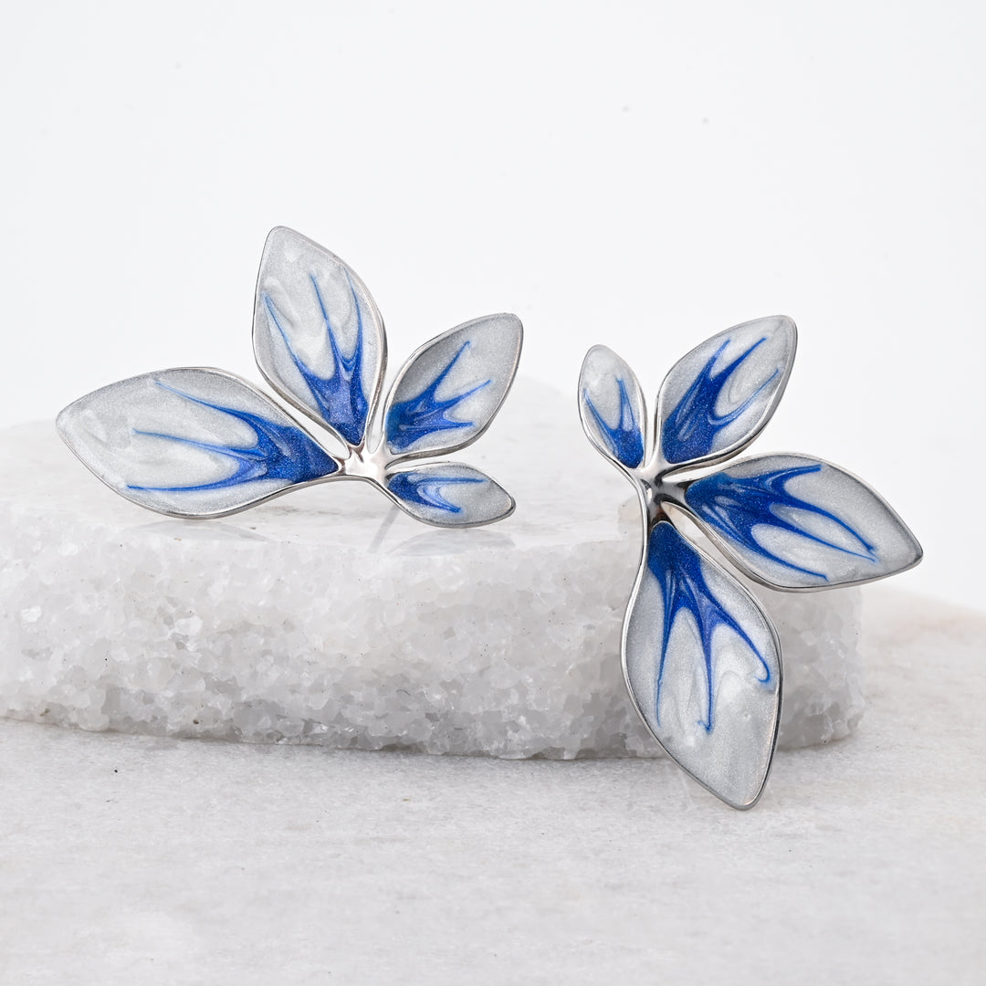 Flourish Blue & Silver Leaf Earrings