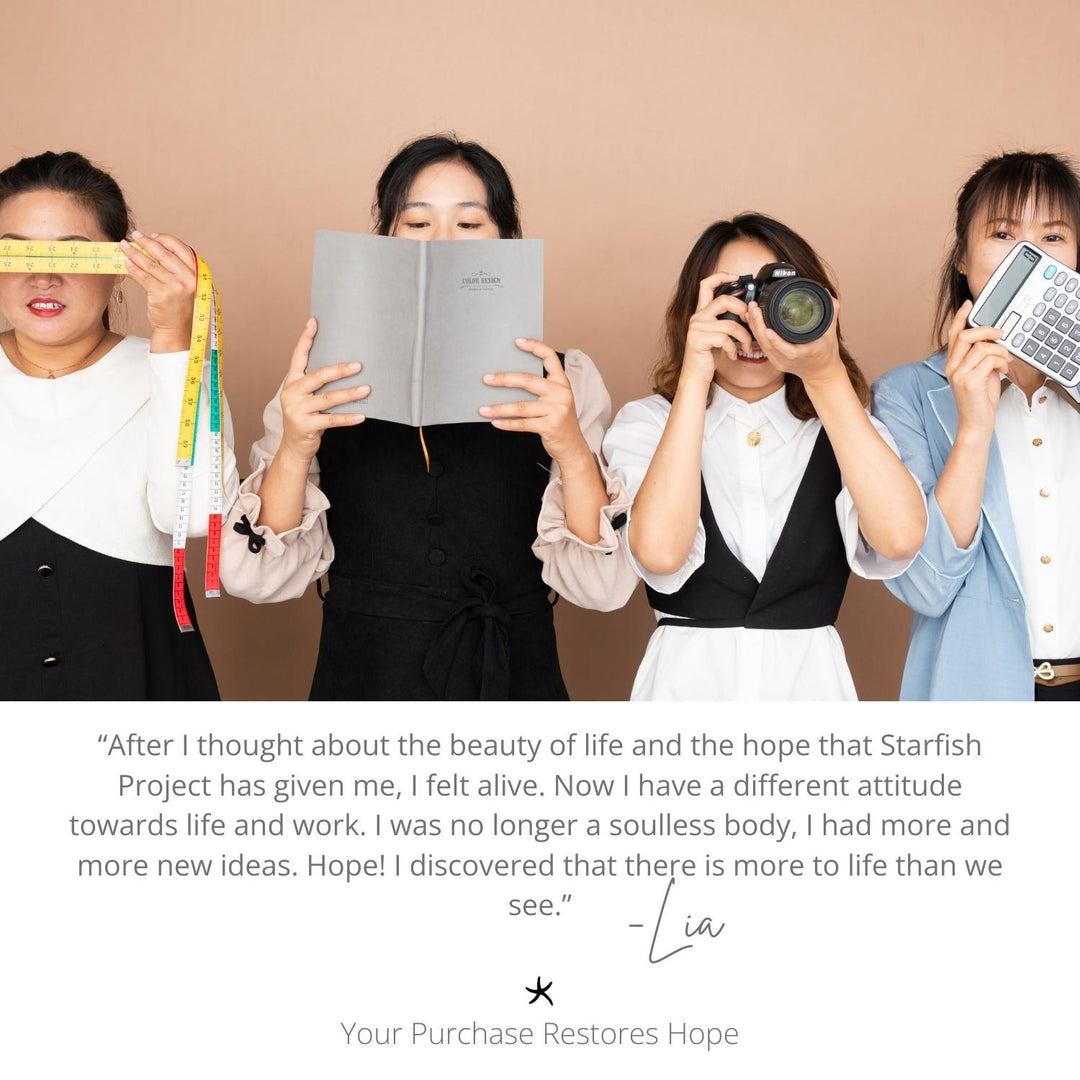 A photo of a group of women with different careers, symbolism of hope, women's artisan jewelry company, Starfish Project, beautiful handmade jewelry