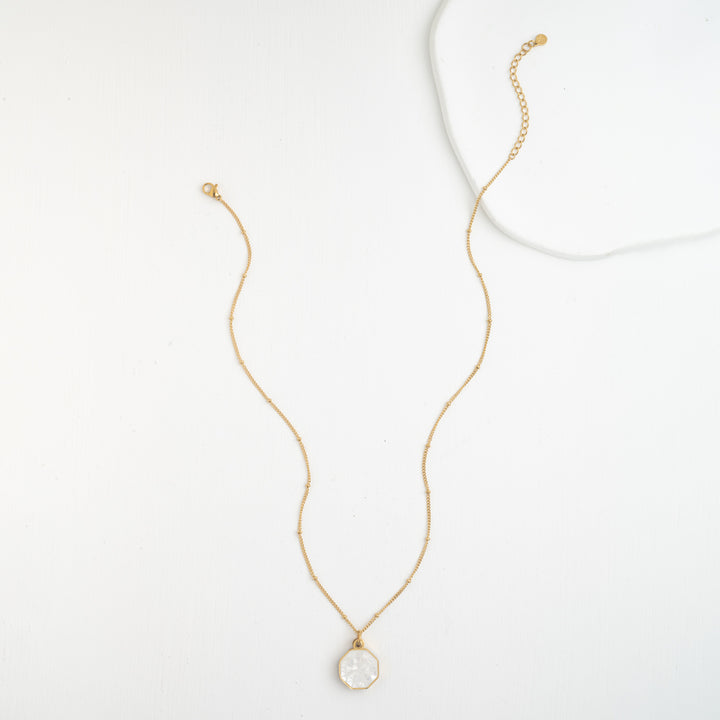 Long pearl necklace, adjustable gold chain, abalone and pearl pendant, jewelry mother of pearl