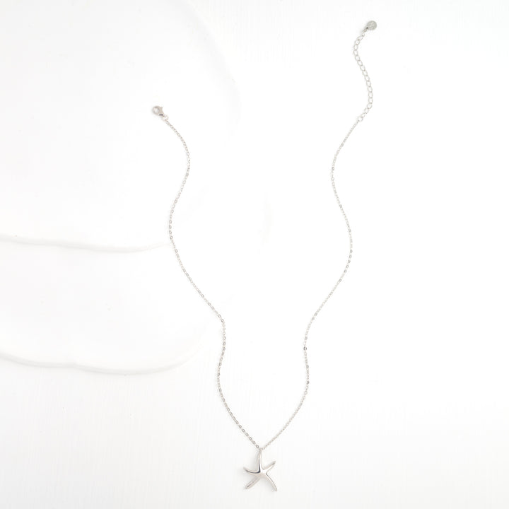 Full length photo of necklace for women, silver chain with silver starfish pendant, necklace brands like Pandora, fashion jewelry, home shopping jewelry