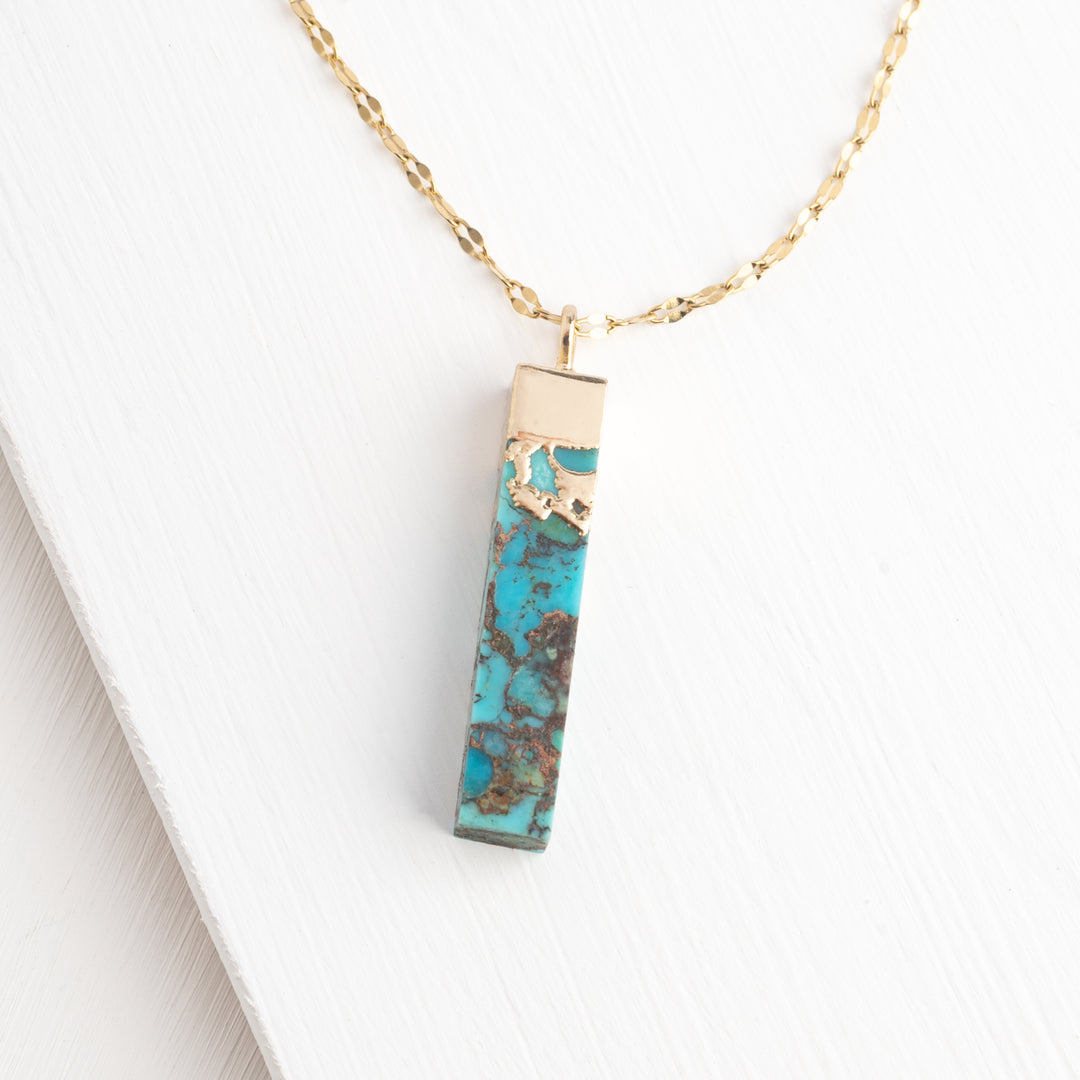 Blue and gold pendant necklace, turquoise stone wrapped in 14k plated gold with adjustable gold chain, women's jewelry like pandora, fair trade jewelry organization, xmas gift ideas