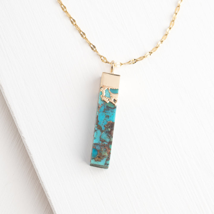 Blue and gold pendant necklace, turquoise stone wrapped in 14k plated gold with adjustable gold chain, women's jewelry like pandora, fair trade jewelry organization, xmas gift ideas