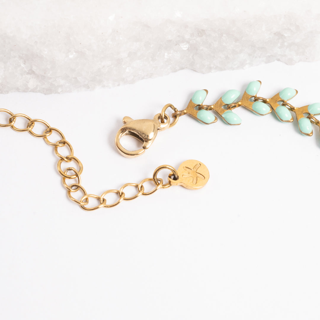 14k gold plated chain, gift ideas for the holidays, fair trade gift companies, mint colored jewelry