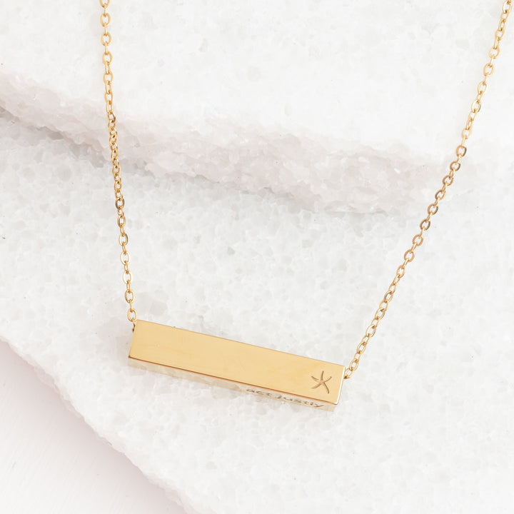 Gold bar necklace, starfish logo, symbol for hope, symbolism of starfish, Starfish Project brand