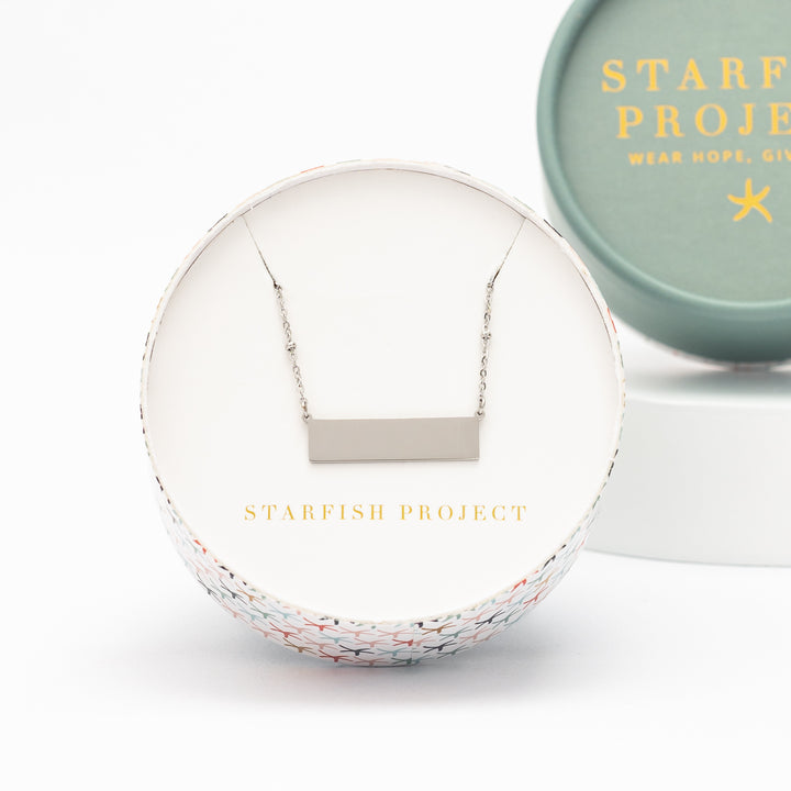 Gift box, starfish project, beautiful jewelry brands, heart pendant, engravable bar necklace