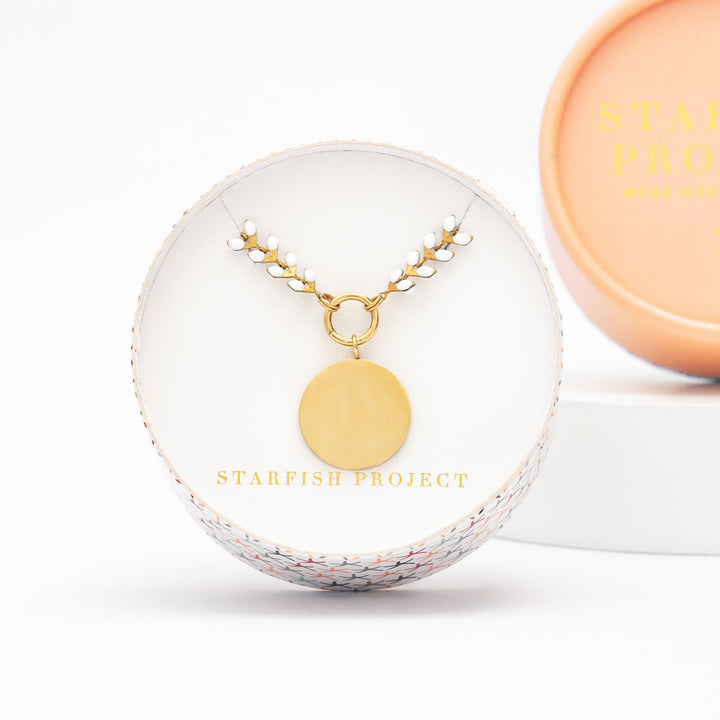 Gift box, starfish project, beautiful jewelry brands, heart pendant, engravable necklace with heart center, beautiful ivory chain