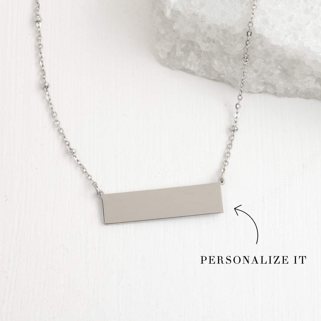 Engravable bar necklace, fair trade businesses, silver engravable necklace for women, special Christmas gift ideas