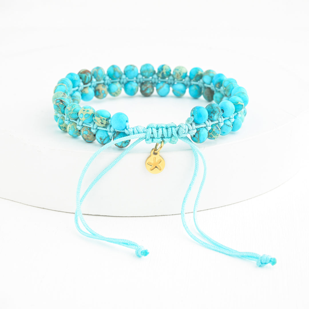 Bracelet with Starfish logo, starfish symbolism, symbolism for hope, gold shaded bracelet, jewelry organization