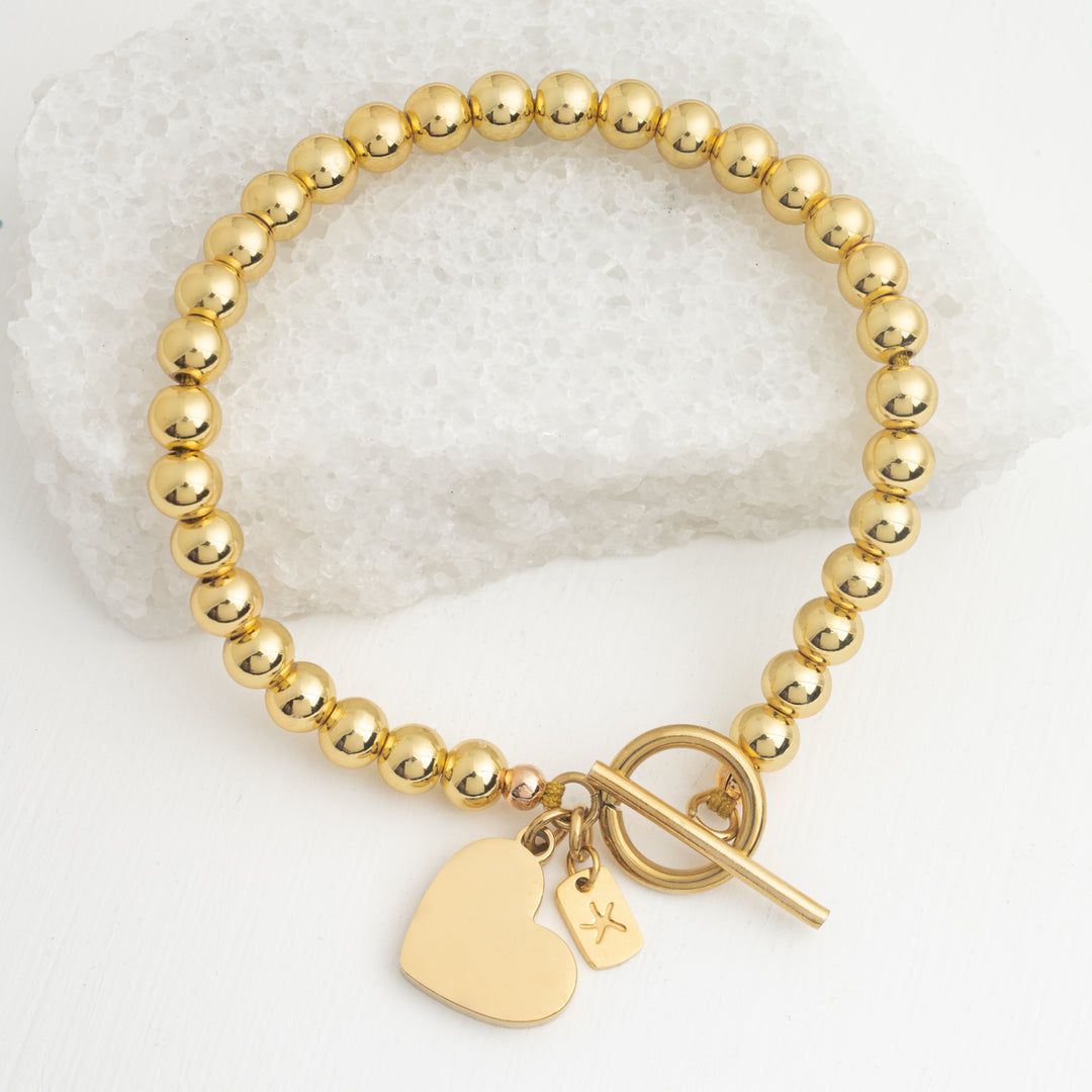 Engravable gold bracelet, bracelet with beads, creative gift ideas for Christmas, personalized Christmas gifts