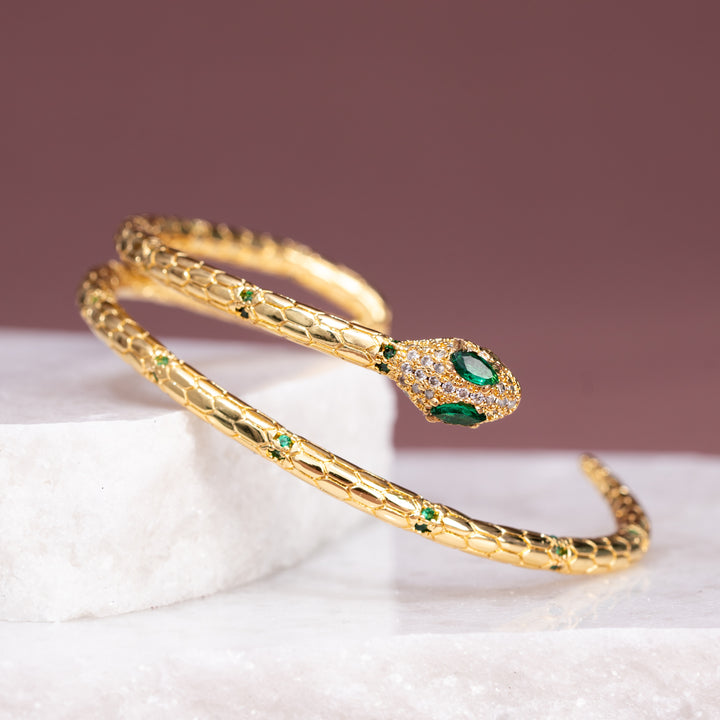 18k gold snake bracelet, bracelet with zircon, beautiful quality women's bracelet