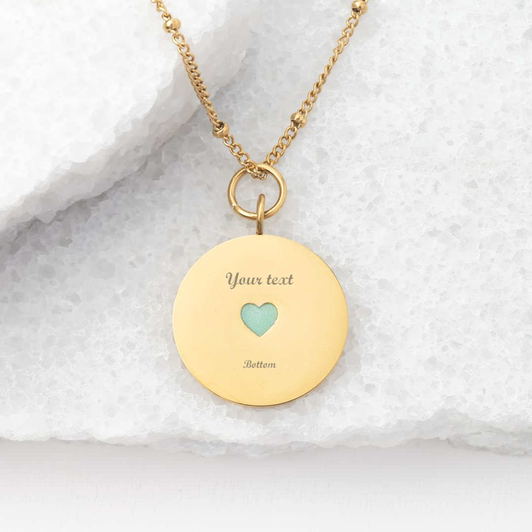 Example photo of engravable necklace, fair trade businesses, gold engravable necklace for women, special Christmas gift ideas
