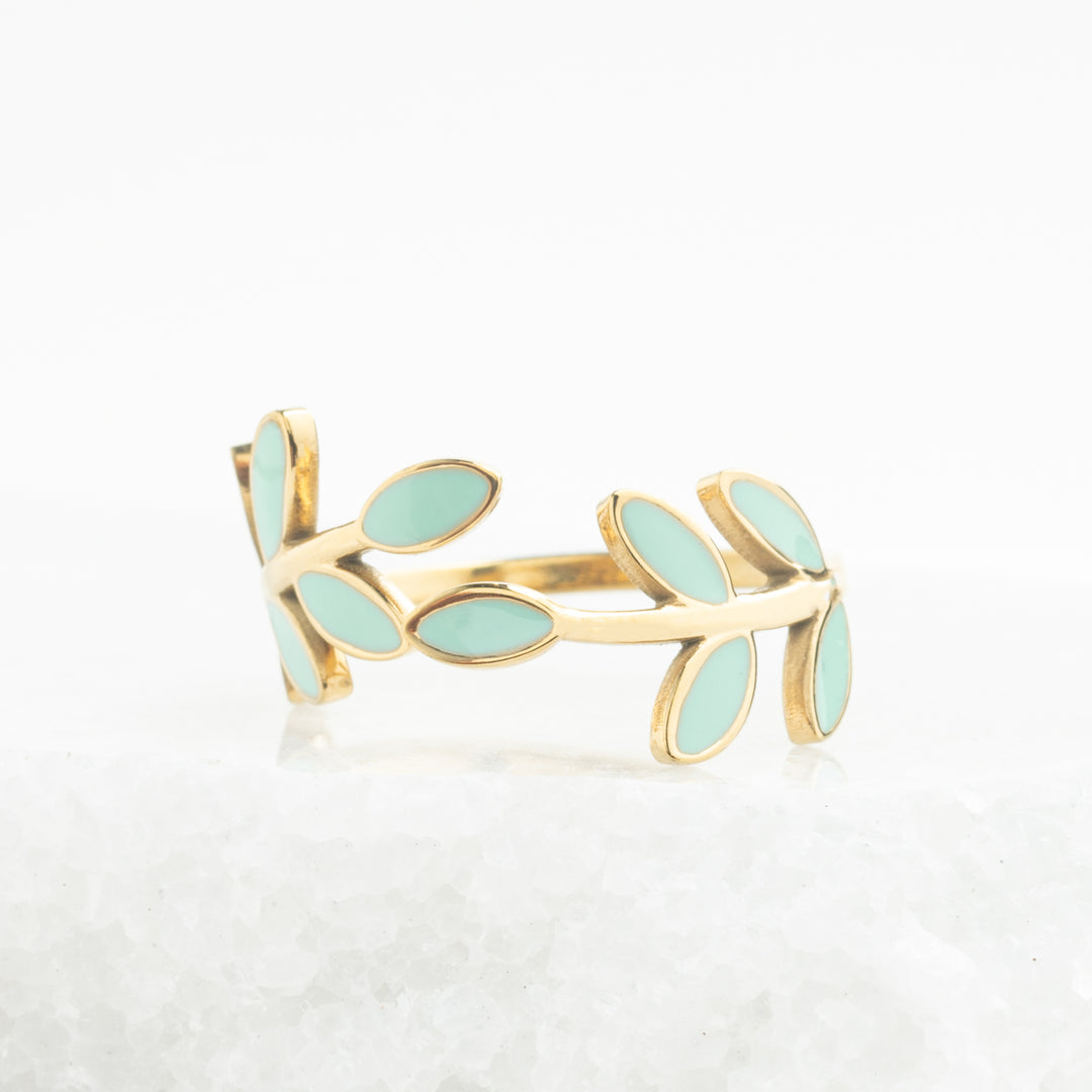 Stunning mint green and gold ring, seed-shaped ring, adjustable ring, gold rings for women, jewelry website