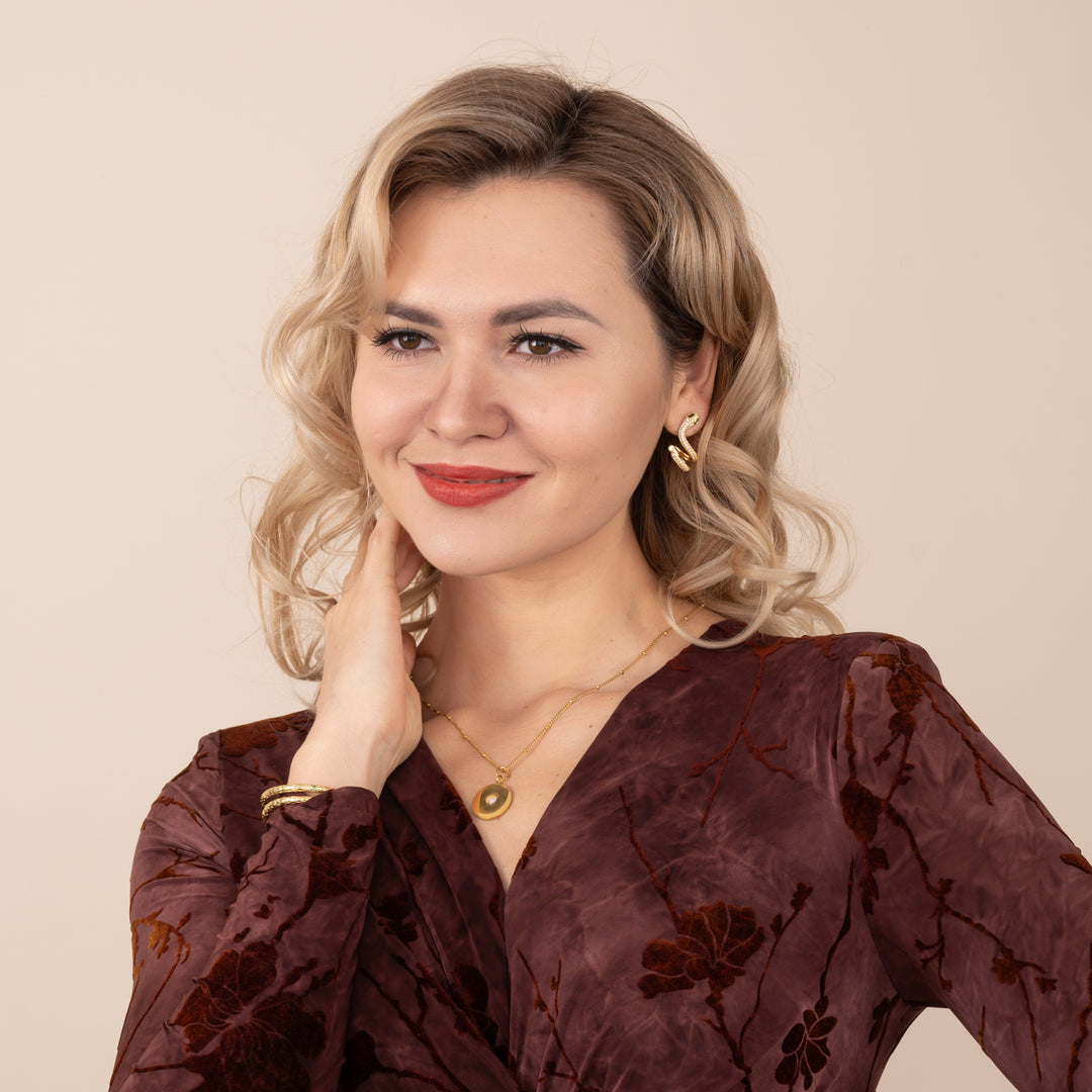 Woman wearing engraved necklace, necklaces with a message, jewelry website