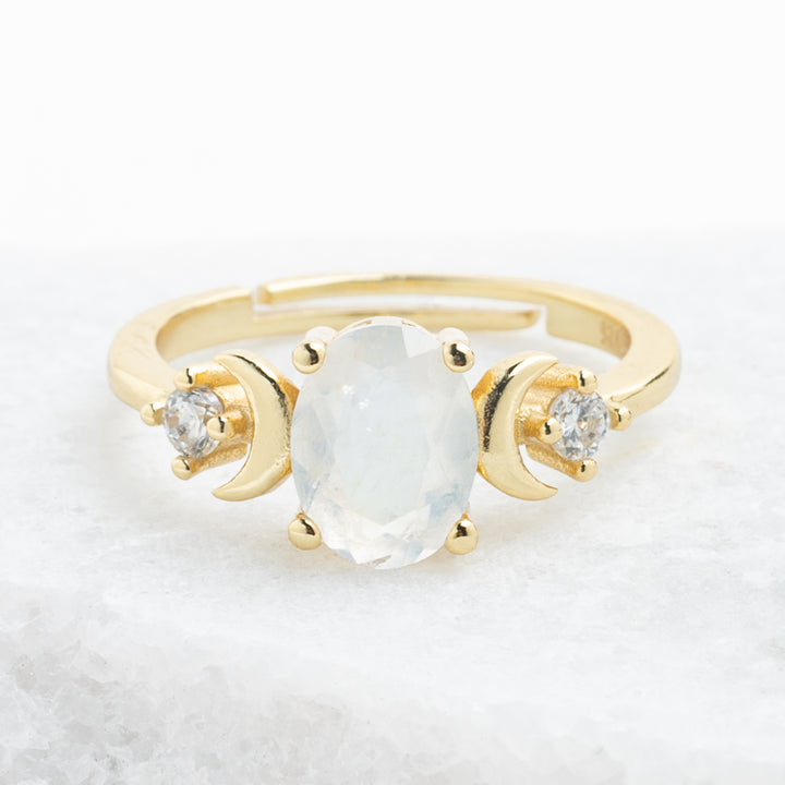 Gold ring with moonstone, 18k gold plated band, adult jewelry, rings brands, freedom business