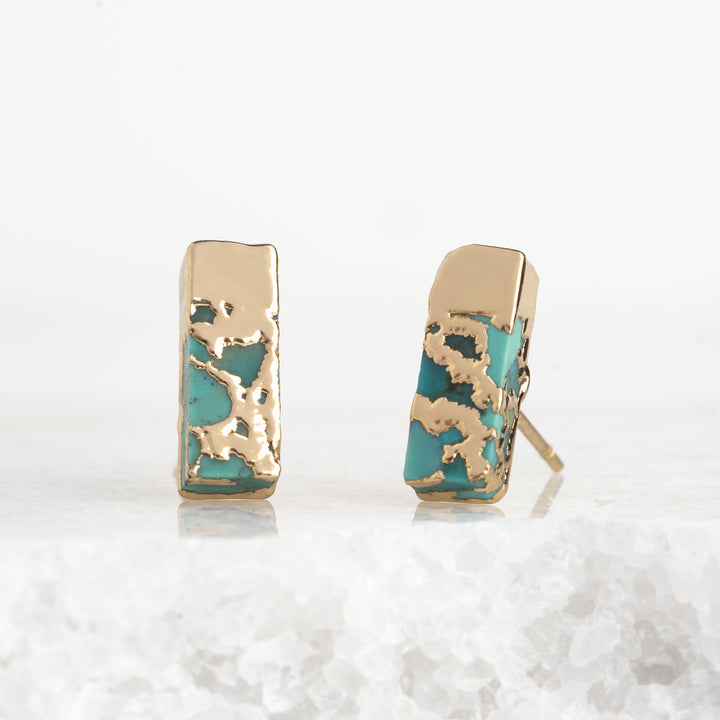 A pair of turquoise and 14k gold plated earring studs, women's fair trade jewelry, beautiful and quality jewelry, jewelry presents, golds, jewelry stores
