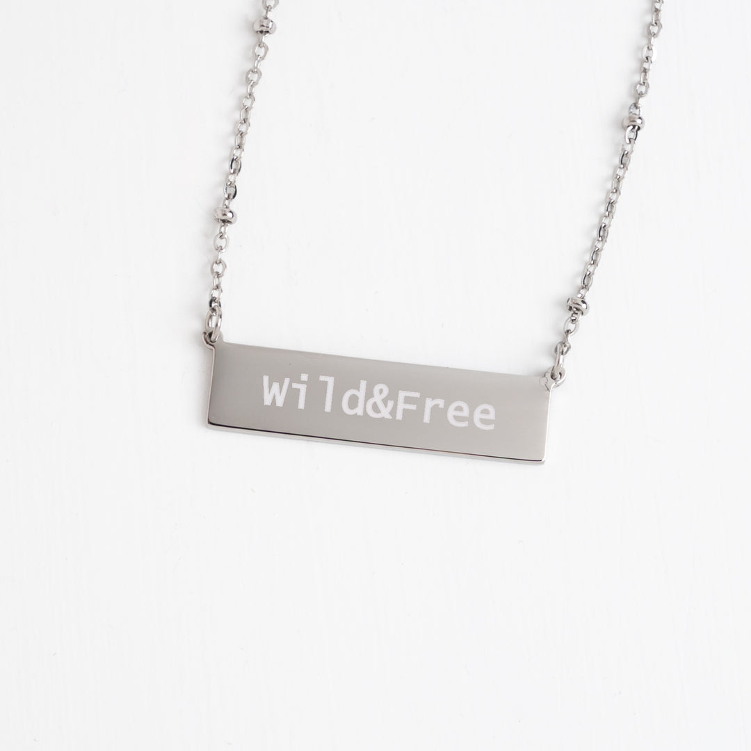 Example photo of engravable necklace, personalized silver necklace, unique Christmas gifts, jewelry brand, freedom business