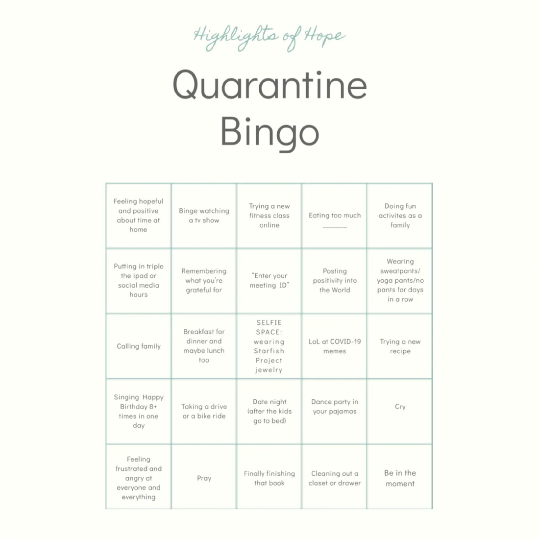 Let’s Play Quarantine Bingo!