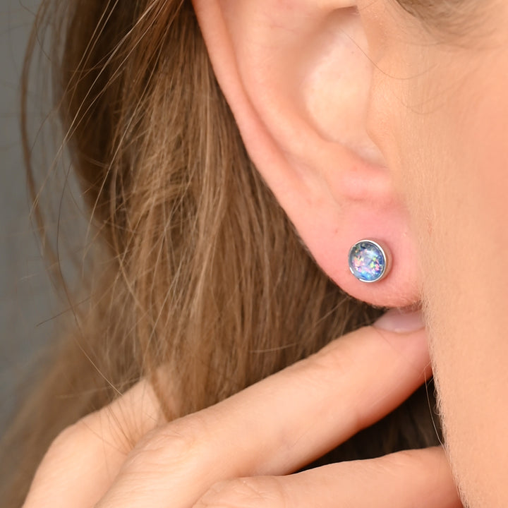 Lora Lavender Silver Stud Earrings