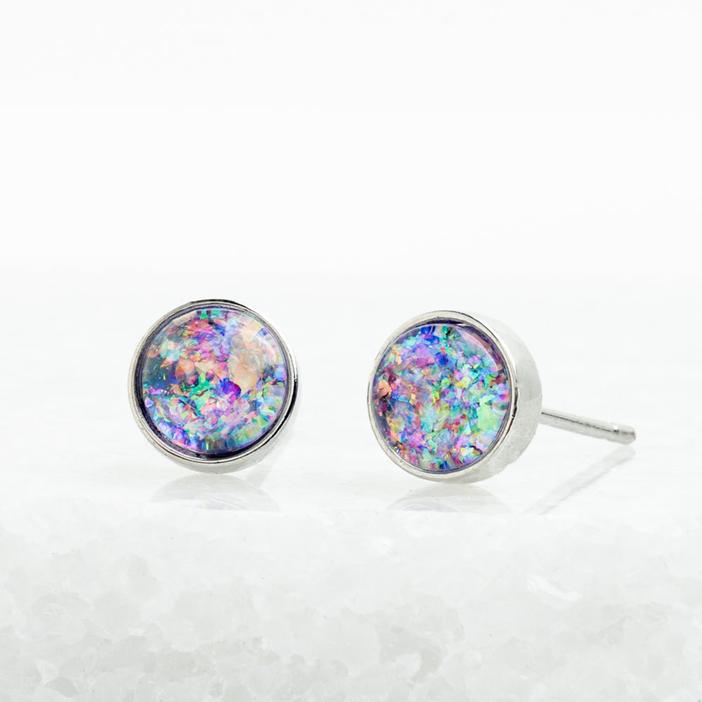 Photo of lavender and silver earring pair, silver studs, colorful studs, women's earrings, gift idea