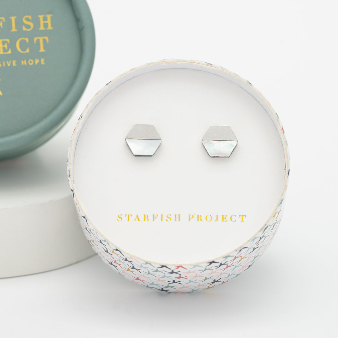 Dorothy Hexagon Shell Stud Earrings
