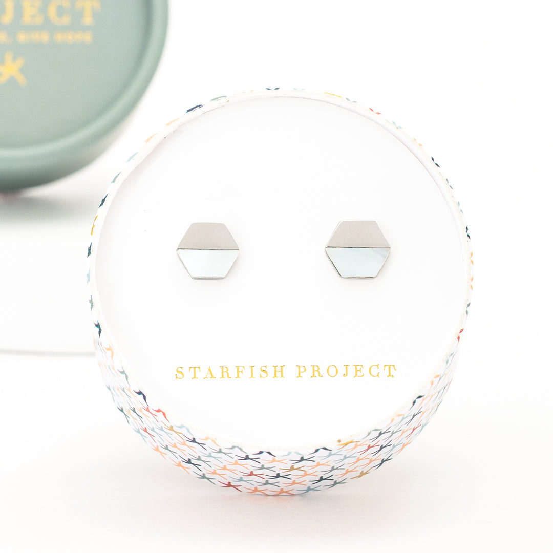 Dorothy Hexagon Shell Stud Earrings