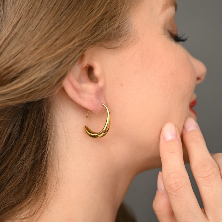 Crescent Moon Thread Drop Earrings in Gold