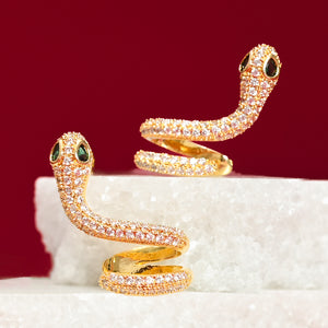 Gold studs, 18k gold, zircon, snake shaped earrings, jewelry for women, handmade earrings, best Christmas presents