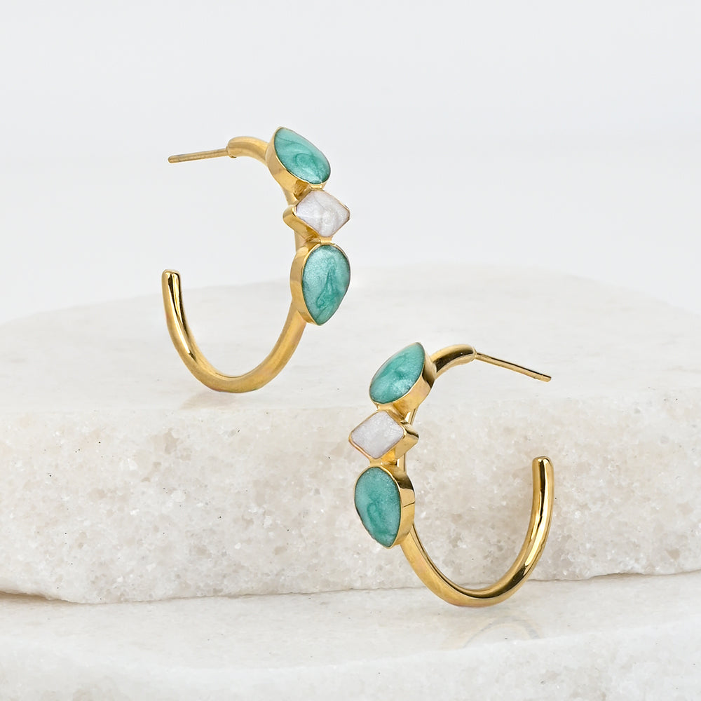 Clara Enamel Hoop Earrings in Mint