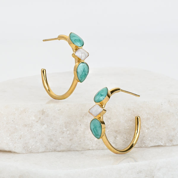 Clara Enamel Hoop Earrings in Mint