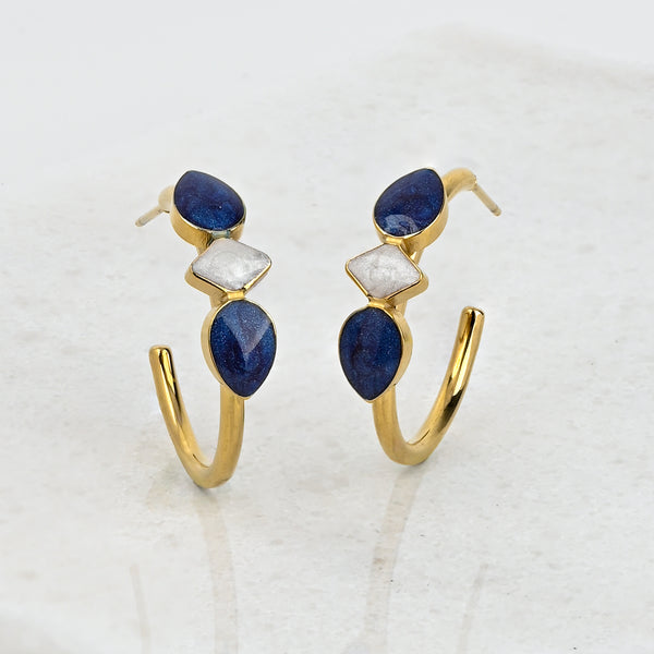 Clara Enamel Hoop Earrings in Blue