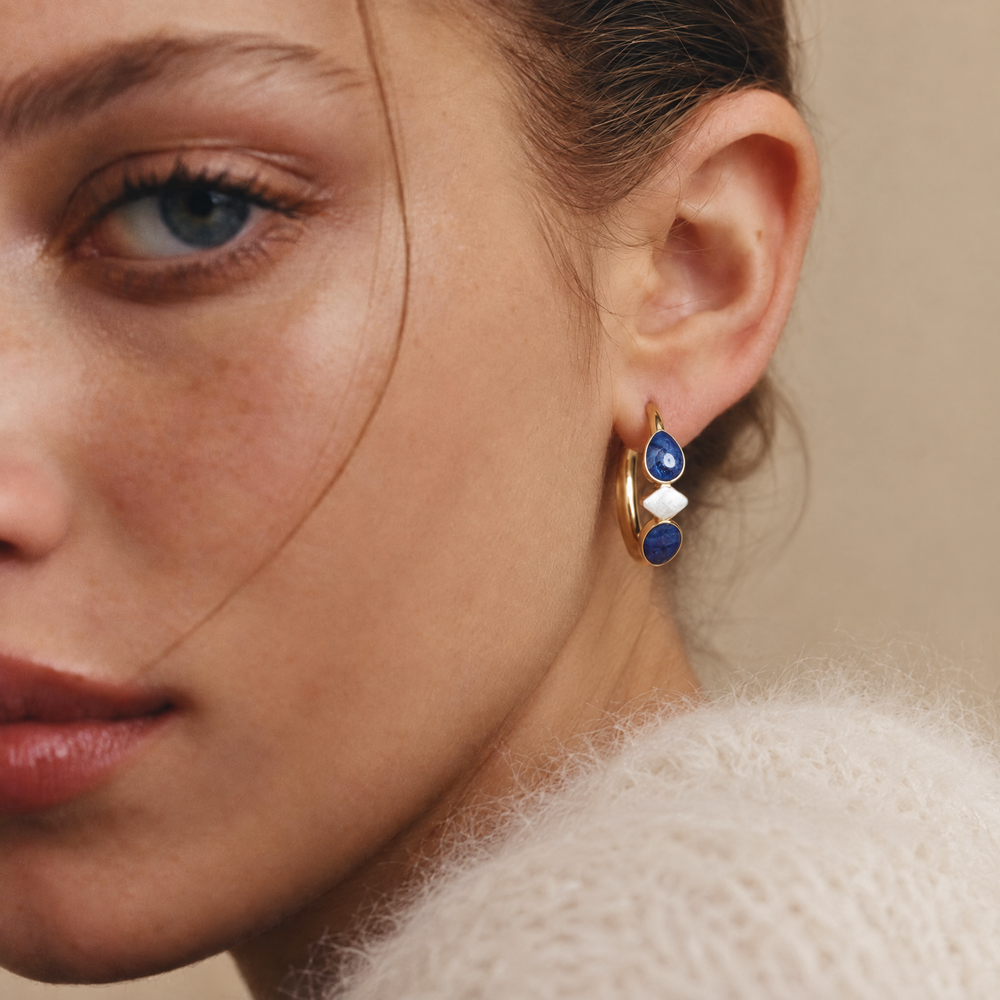 Clara Enamel Hoop Earrings in Blue