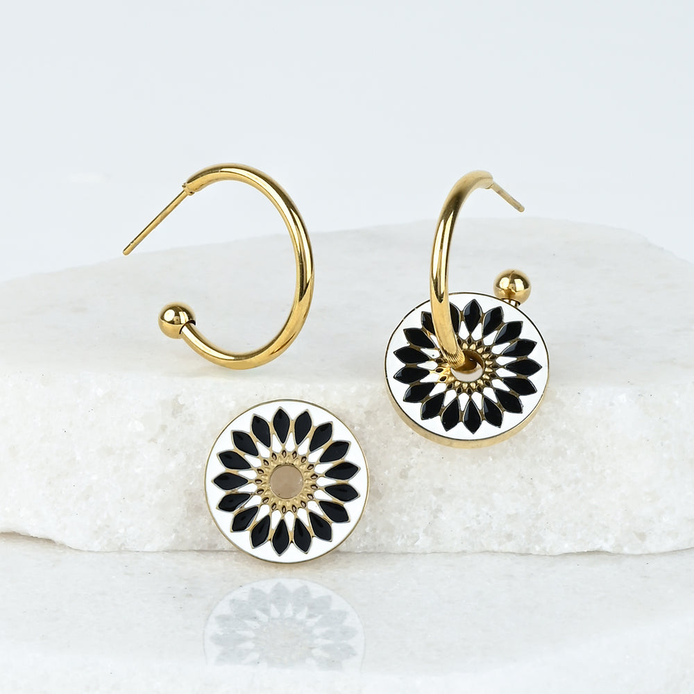 Dawn of Hope Enamel Earrings in Midnight Black