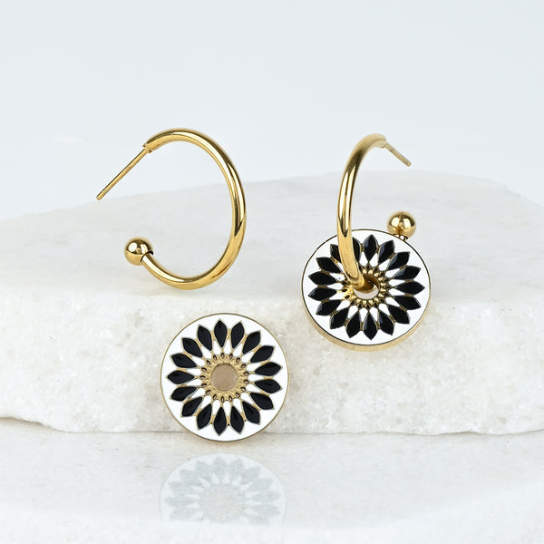 Dawn of Hope Enamel Earrings in Midnight Black