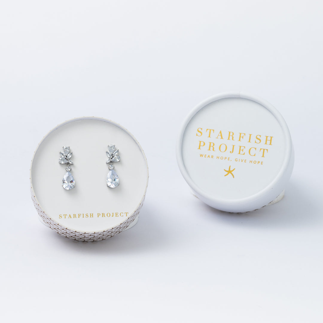 Glittering Garland Platinum and Zircon Drop Earrings