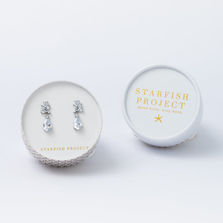 Glittering Garland Platinum and Zircon Drop Earrings