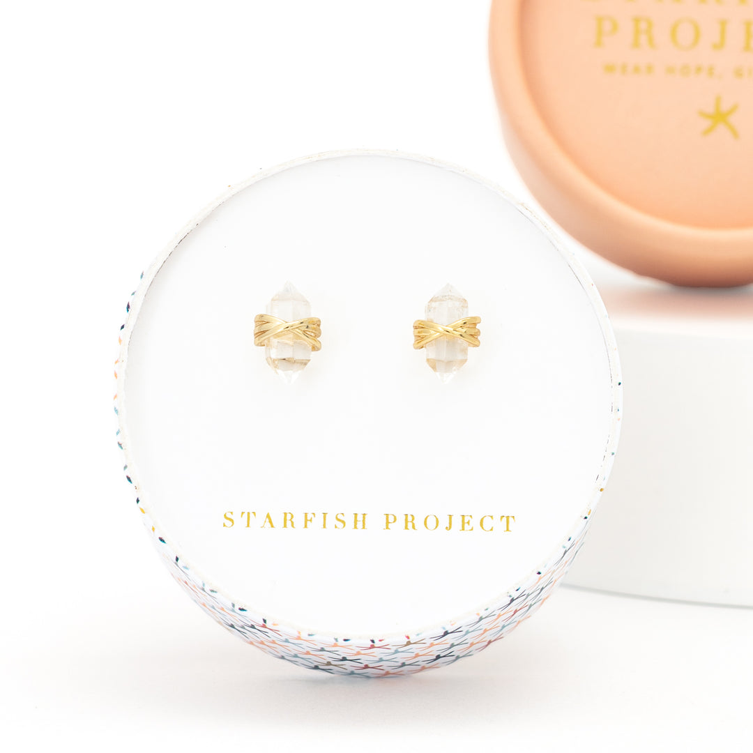 Gold and crystal studs, crystal earrings for women, Starfish Project brand, earrings like Pandora, best gifts for Christmas