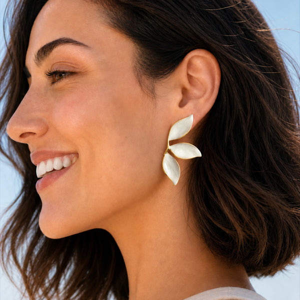 Canopy Leaf Earrings in Pearl White