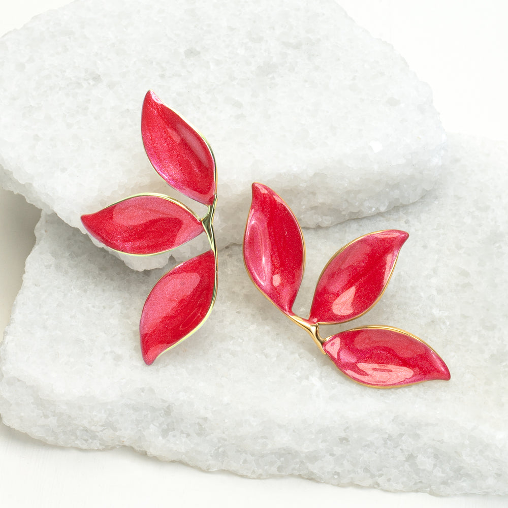 Canopy Leaf Earrings in Ruby Glow