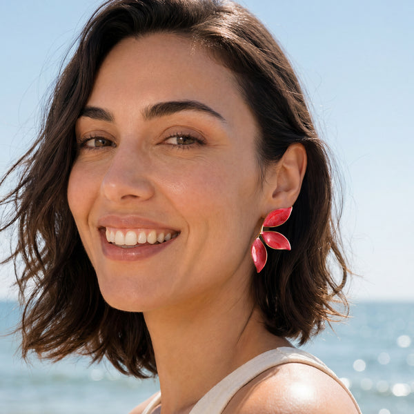 Canopy Leaf Earrings in Ruby Glow