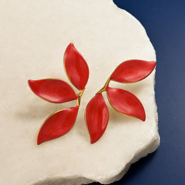 Canopy Leaf Earrings in Ruby Glow