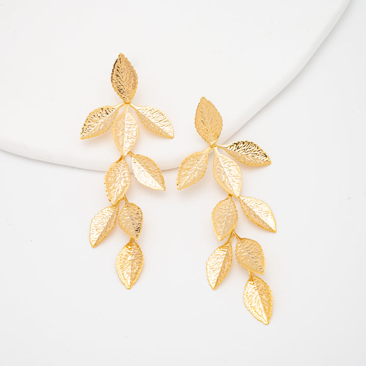 Golden Cascade Leaf Earrings