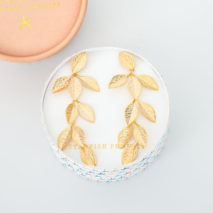 Golden Cascade Leaf Earrings