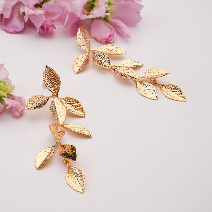 Golden Cascade Leaf Earrings