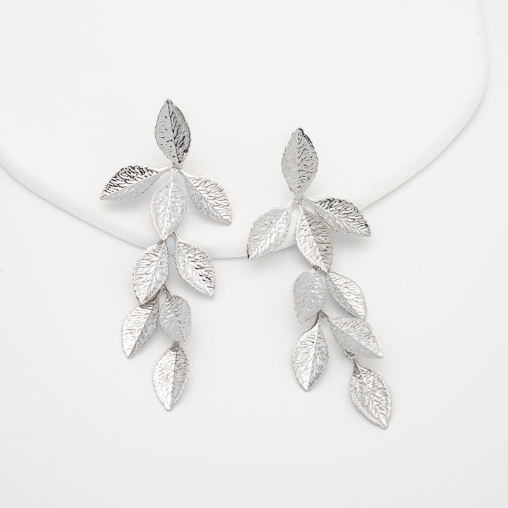 Cascade Leaf Earrings in Platinum