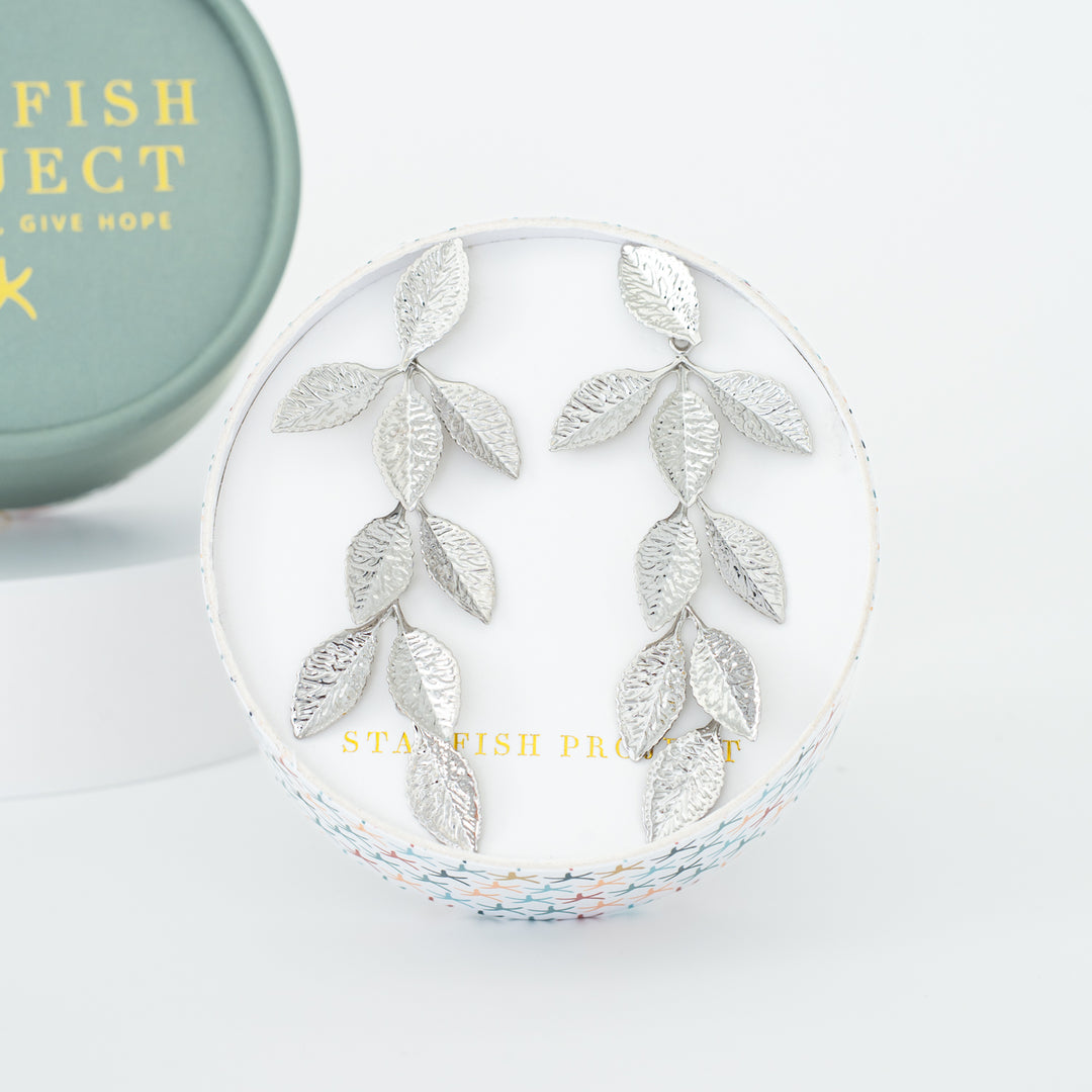 Cascade Leaf Earrings in Platinum